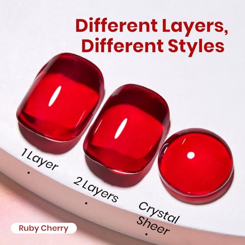 Image of Beetles Ruby Cherry Jelly Red Gel Nail Polish - 15ML Full Size Neutral Sheer Gel Nail Polish Translucent Effect Soak Off UV LED French Nail Art Salon DIY Manicure Gift for Women