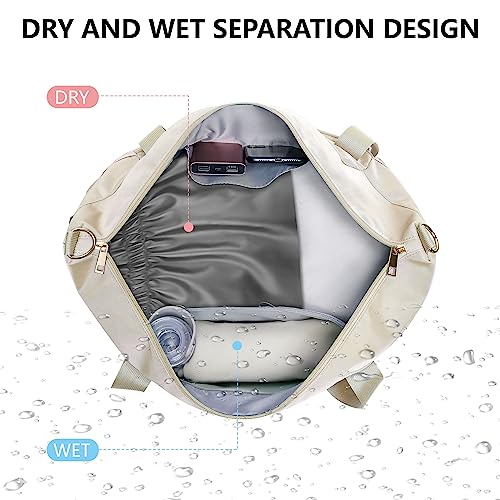 Travel Bags For Women, Sports Gym Duffle Bag With Foldable Shoe Compartment, Large Weekender Overnight Bag With Wet Pocket And Usb Charging Port For Women Girls Traveling, Gym Tote, Yoga (Beige) #TOP5