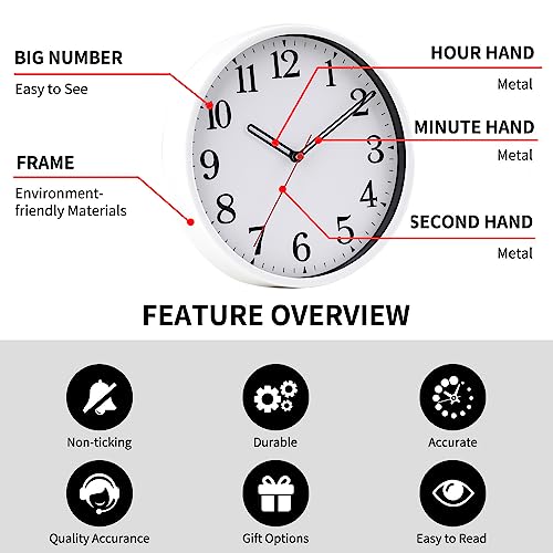 2-Pack Wall Clock Battery Operated - Black Silent Small Modern Analog Wall Clocks Non Ticking Clock for Kitchen Bedroom Bathroom Office Classroom