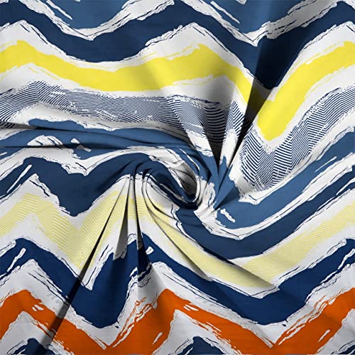 Image of NEW LEAF Premium Cotton Elastic Fitted Bedsheets with 2 King Size Pillow Covers | Double Bed with All Around Elastic 180 TC Supersoft | Size - 72 King Sizex78+10 inches | Navy Lemon Wave