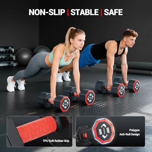 Image of YOLEO Adjustable Dumbbell Set, Weights Dumbbells Set at Home Workout Equipment, 4 in 1 Each Premium Tai Chi-Style Rotary Mounting Adjustable 10 /15 /20 /25 lb dumbbells, with TPU Soft Rubber Handle Suitable Men /Women Updated 2.0