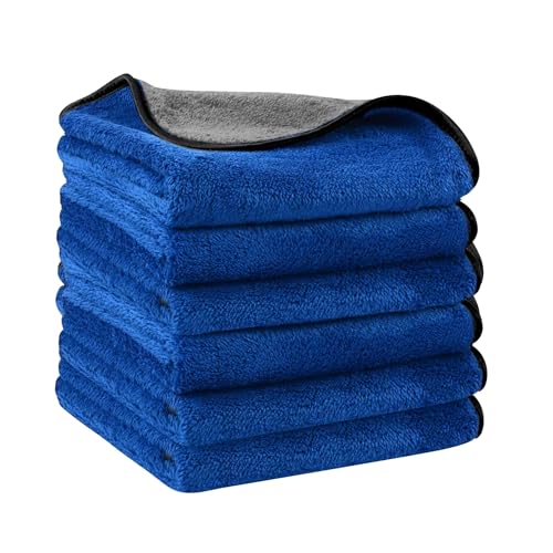 Image of Auto Hub Heavy Microfiber Cloth for Car Cleaning and Detailing, Double Sided, Extra Thick Plush Microfiber Towel Lint-Free, 800 GSM (Size 40cm x 40cm) /Pack of 6, Color: Blue