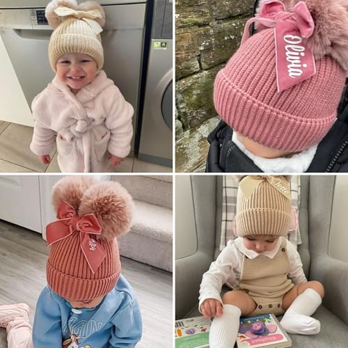 Gorro de invierno personalizado para bebé con doble pompón de punto 5
