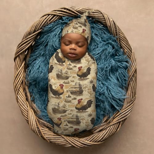 Image of Chickens Maps and Ships Newborn Swaddle Blankets Hat Sets Soft Baby Receiving Blanket Swaddle Sack for Baby Shower Infant Boy Girl Gift