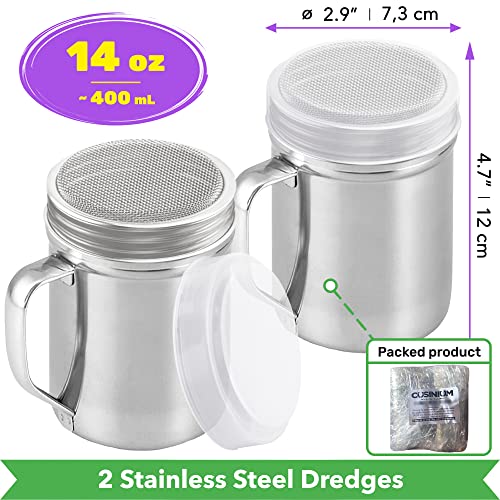 Image of CUSINIUM Large Powdered Sugar Shaker Duster - With Handle - Cinnamon Shaker For Coffee Bar- Fine Mesh Dredge - 14 ounce, pack of 2 | Style: Fine