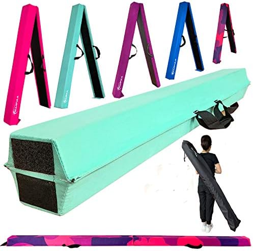 MARFULA 6 FT / 8 FT / 9 FT Gymnastics Balance Beam Floor Folding Beam - Extra Firm - Suede Cover - Anti Slip Bottom with Carry Bag for Kids/Adults Home Use (Teal, 6 FT)