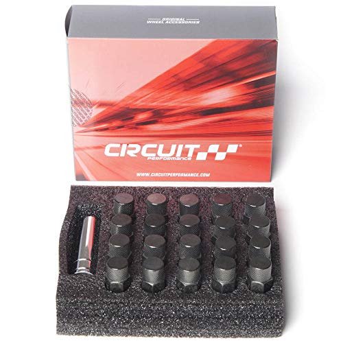 Image of Circuit Performance Forged Steel Extended Hex Lug Nut for Aftermarket Wheels: 12x1.25 Hyper Black - 20 Piece Set + Tool