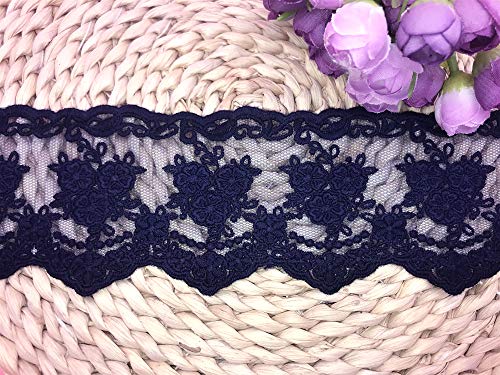 Garniture de dentelle inélastique pour broderie de motif de Net Crown de 8CM de largeur, vêtements / accessoires Bridal DIY de couverture de nappe de rideau. (2 yards dans un package) (bleu marine) Cover