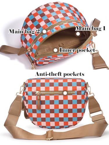 Image of Black and White Checkered Crossbody Bag Bum Bag for Women,Spacious Checkered Purse Fanny Packs Belt Bag