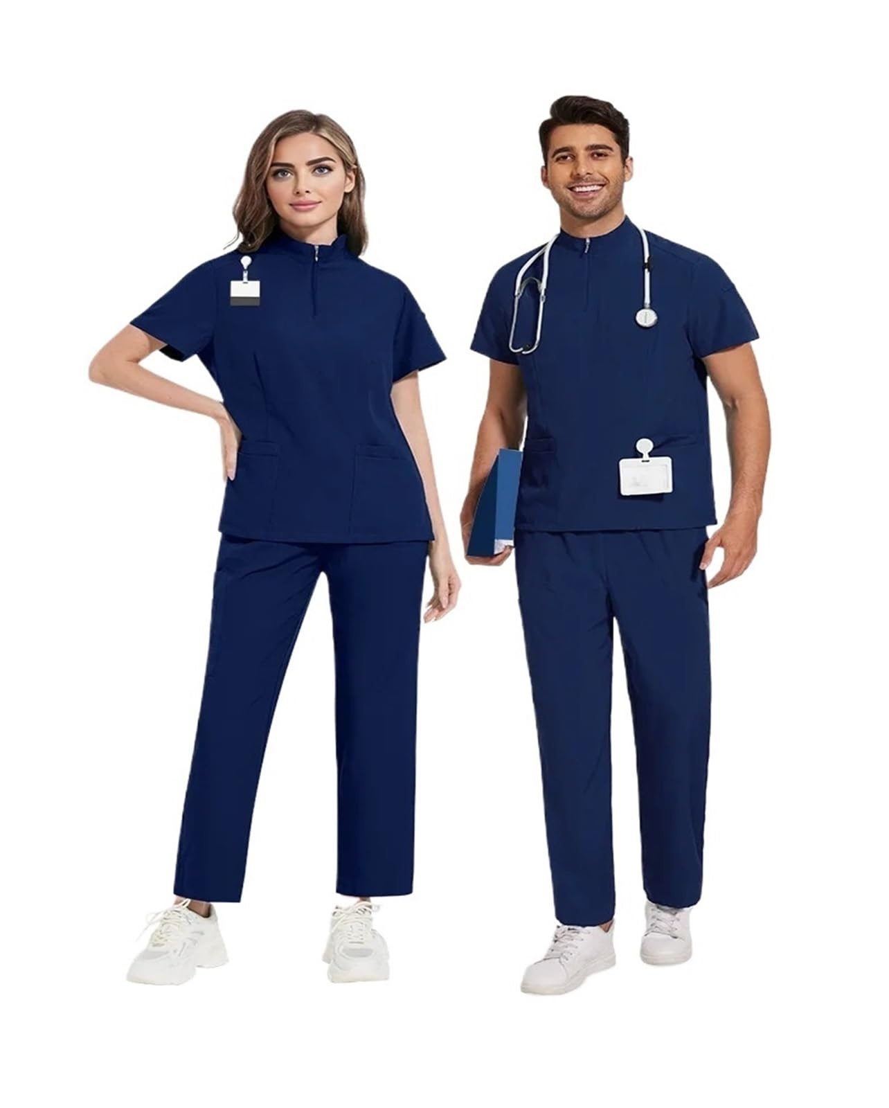 Uniformi e Camici Sanitari Donne Uomini Camici Set Top Pantaloni Clinica Odontoiatrica Salone di Bellezza Abbigliamento da Lavoro Vestiti(Deep Blue,M)