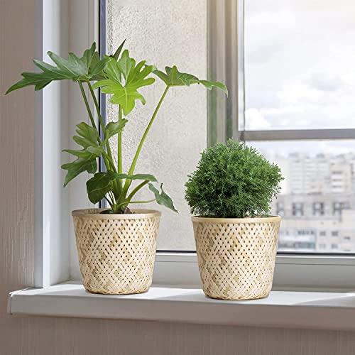 Fingers Craft Natural Plant Pot Indoor, 6 Inch Set Of 2 Small Medium Flower Pots, Bamboo Planter Pot For Plant, Succulent Pot, Handmade Decorative Pot Cover (6 Inch, Natural Mix) #TOP3