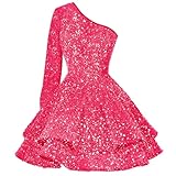 RSOETOO Short Prom Dresses for Sweet 16 Sequin Long Sleeve Homecoming Dress for Teens Cocktail Dresses for Women Plus Size 16 Hot Pink