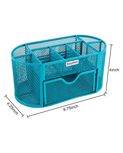 Easypag Desk Organizer Mesh Desktop Office Supplies Multi-Functional Caddy Pen Holder Stationery With Drawer,Blue #TOP6