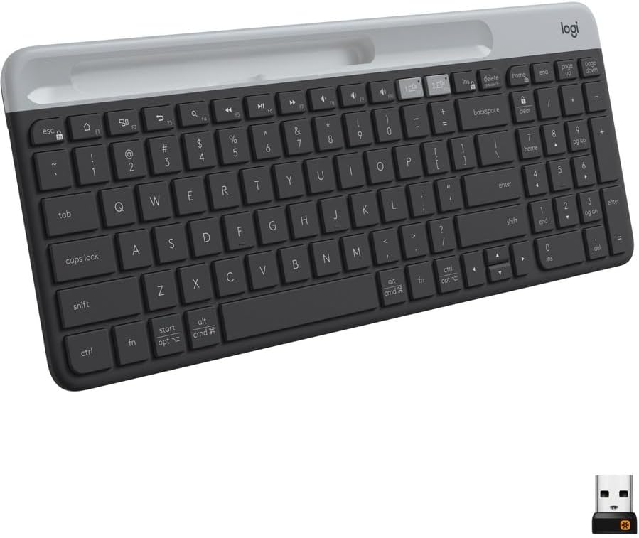 Logitech K585 Multi-Device Slim Wireless Keyboard, Built-in Cradle for Device; for Laptop, Tablet, Desktop, Smartphone, Win/Mac, Bluetooth/Receiver, Compact, Easy Switch, 24 Month Battery - Graphite - Image 4