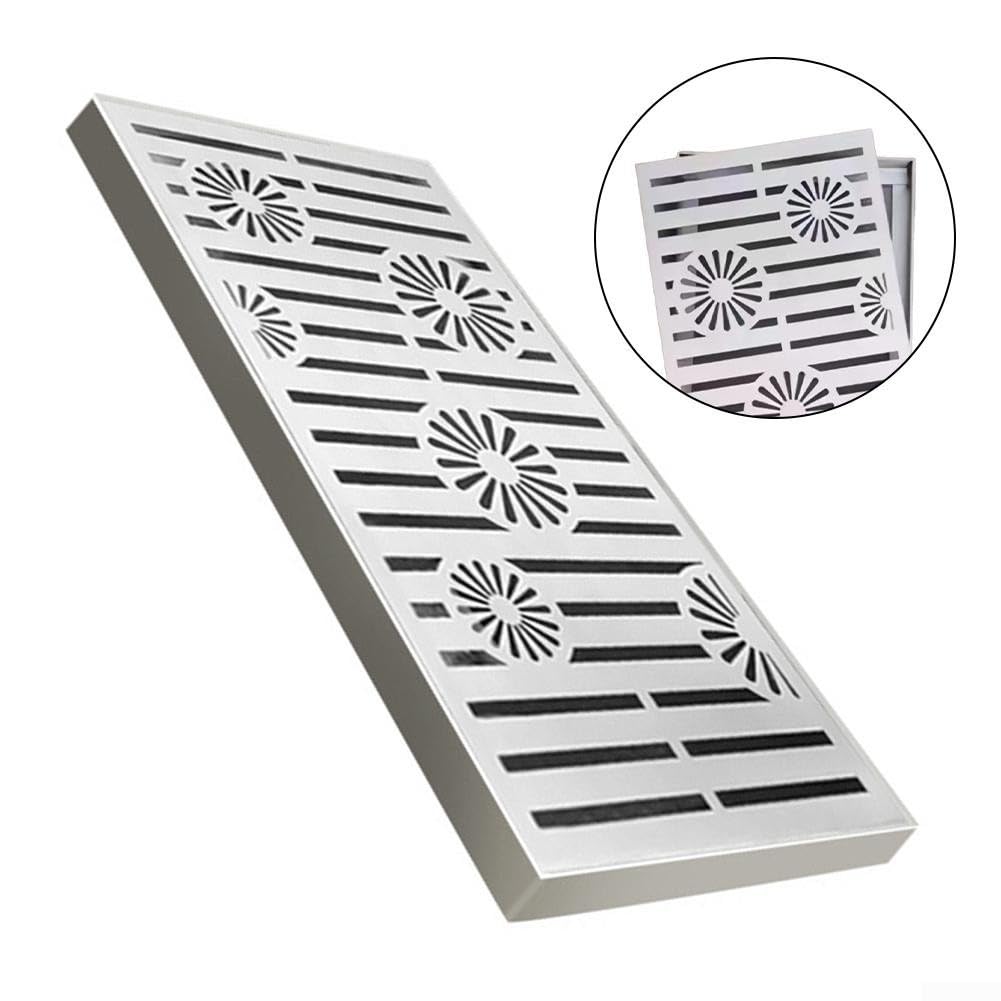 Griglia di scarico in acciaio inox con telaio, rettangolare, per patio, giardino, piscina, soluzione di drenaggio antiscivolo, colore argento, 200 x 300 mm o 200 x 400 mm (200 x 400 x 20 x 2 mm)