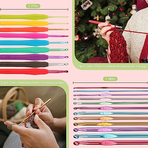 Image of Katech 85 pcs Crochet Hooks Kit Knitting Accessories with Crochet Case, Small Sizes Crochet Hooks for Knitting Lace Yarn, Colorful Ergonomic Crochet Needles Set for Making Sweater, Bag and Hat (Green)