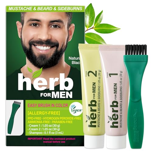 Herb for Men Mustache & Beard Dye (Natural Black, 1 Pack)