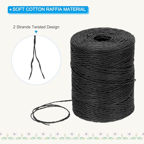 Image of PATIKIL Natural Cotton Raffia Yarn 328 Yard, Crochet Raffia Paper Ribbon for DIY Sun Hat Beach Bag Crochet Yarn Wrapping Knitting, Black