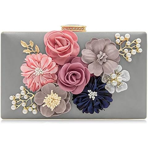 Milisente Evening Bag for Women, Flower Wedding Evening Clutch Purse Bride Floral Clutch Bag, Gray, M Cover