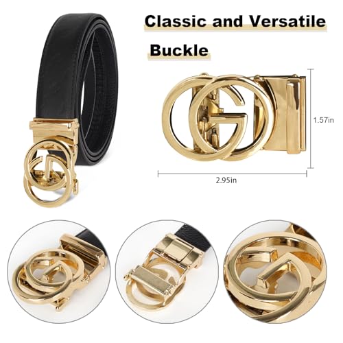 Image of Aurolran Men&Womens Leather Dress Belt Business Automatic Buckle Belt Color-Black Silver Gold