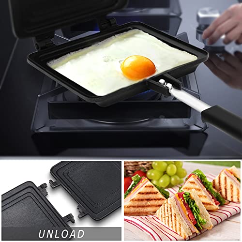 Double Sided Frying Pan, Grilled Cheese Maker Nonstick Sandwich Maker Flip Grill Pan For Breakfast Toast Panini Waffle, Aluminum Alloy Cookware #TOP2