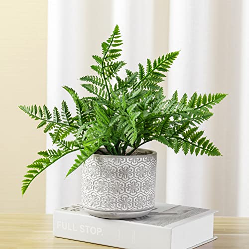 Mygift Fake House Plant, Artificial Boston Fern, Faux Potted Fern Decorative Floral Embossed Concrete Pot With Fillers #TOP1