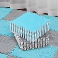Flutesan 15 Pcs Plush Foam Floor Mat Square Interlocking Carpet Tiles with Border Fluffy Play Mat Floor Tiles Soft Climbing Area Rugs for Home Playroom, 12 x 12 x 0.4 Inch(Gray, Blue)