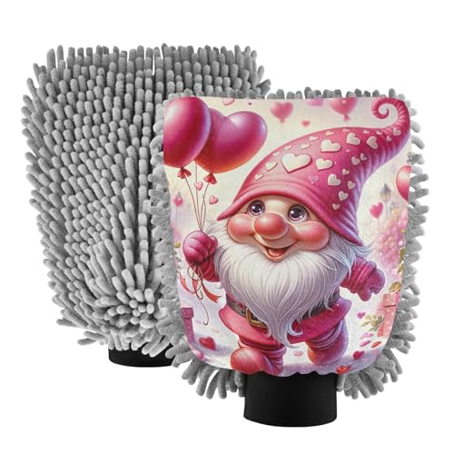 ODAWA Car Cleaning Glove Microfiber, Love Gnome Pink Chenille Car Wash Mitt 2 Pack 7.09