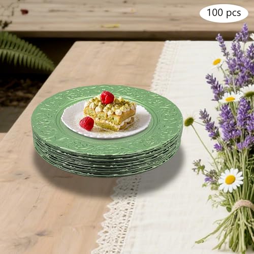 100 platos cargadores verdes de plástico redondos de 13 pulg. miniatura 5