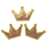 Qingxii Decorr Sequin Crown Sewing on/Iron on Embroidered Patches Clothes Dress Hat Pants Shoes Curtain Sewing Decorating DIY Craft Embarrassment Applique Patches (Gold)