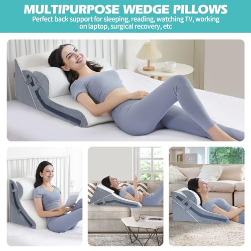 Keilkissen zum Schlafen, orthopädisches Bettkeilkissen-Set, 15-in-1 verstellbares Keilkissen aus Memory-Schaum nach Operationen, 22,9 & 40,6 & 50,8 cm Höhe, 3-in-1 Neigungskissen, Keile für