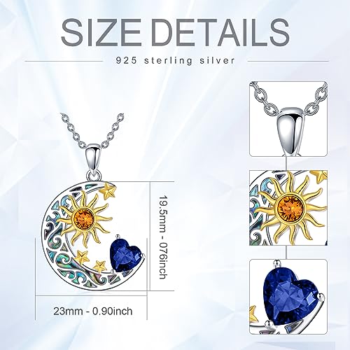 AOBOCO 925 Sterling Silver Sun and Moon Star Pendant Necklace with Simulated Birthstone, Birthday Christmas Jewelry Gift for Women Teen Girls4