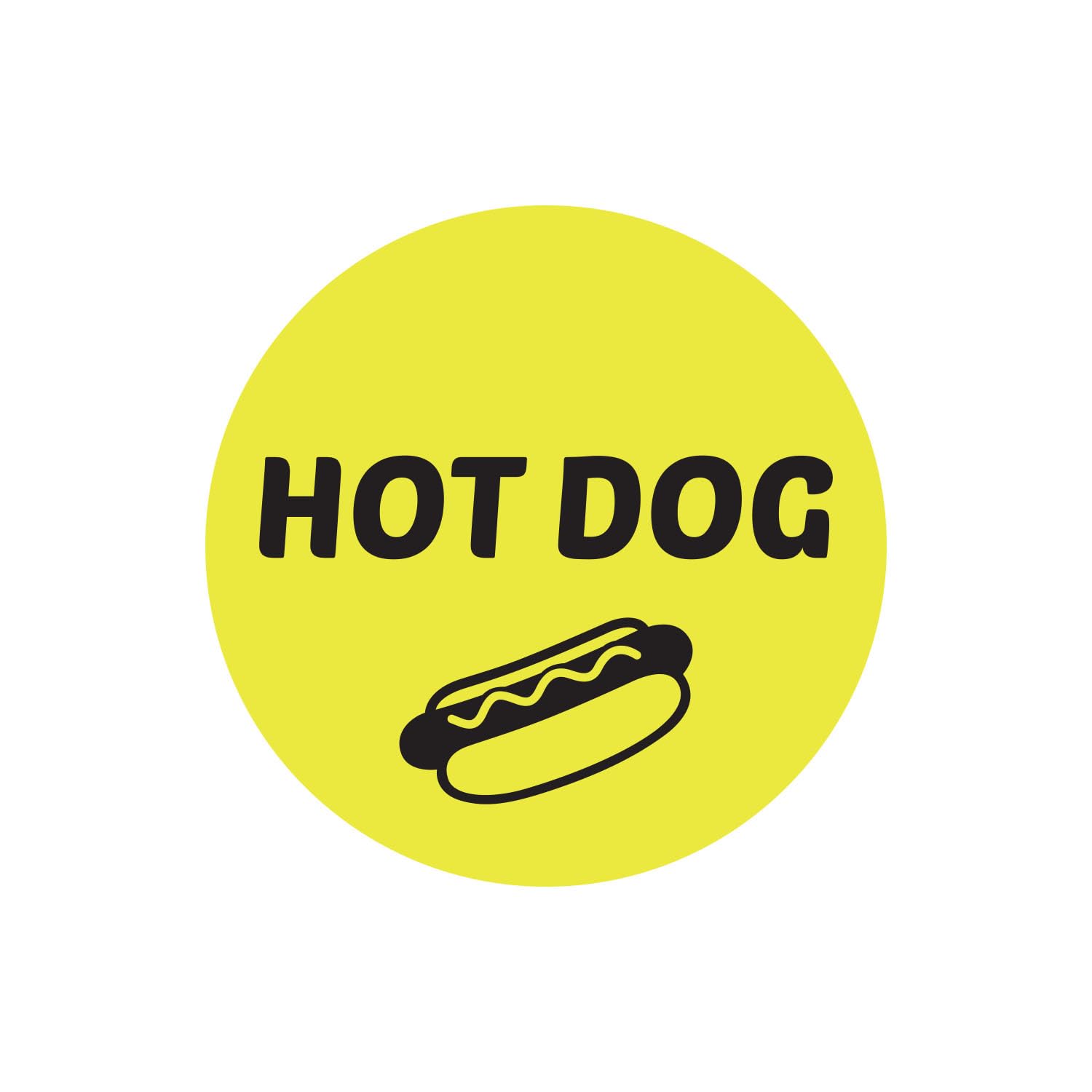 Hot Dog Stickers - 1 Inch Round Circle Hot Dog Labels in Bright Yellow for Restaurant, Food Truck, Supermarket, Grocery Store Food Meal Choice Sticker