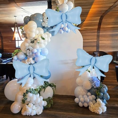 Image of 5pcs Blue Bow Balloon, Large Retro Blue Bows Balloons, Boho Giant Bow Foil Balloon For Birthday Baby Shower Girls Women Party Wedding Bridal Shower Bachelorette Engagement Graduation Decorations
