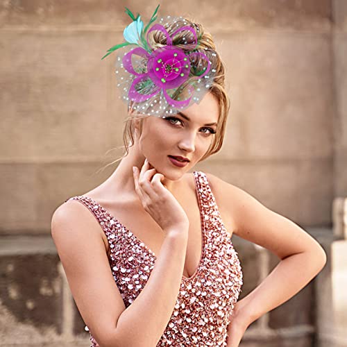 Kentucky Derby Hat Women,Fascinators Hat For Women Tea Party Headband Hair Clip For Wedding Cocktail (Rose Red-Blue-Green) #TOP3