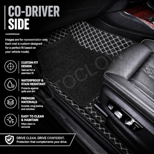 Image of Premium 7D Car Mat Full Set for Kia EV6 || Luxury Leather Dual-Stitch Full Set 7D Car Floor Mat || 100% Waterproof || Color : Silver-Black (Design-1)