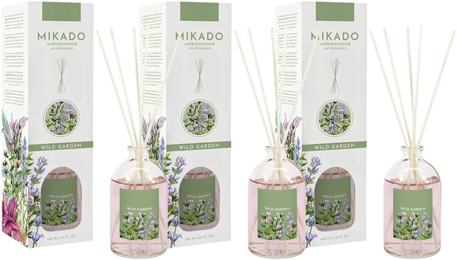 PCMOVILES Mikado Ambientador WILD GARDEN 100 ml – Pack de 3 Unidades – Aroma Fresco y Natural – Difusor de Varillas para Casa, Oficina y Armario