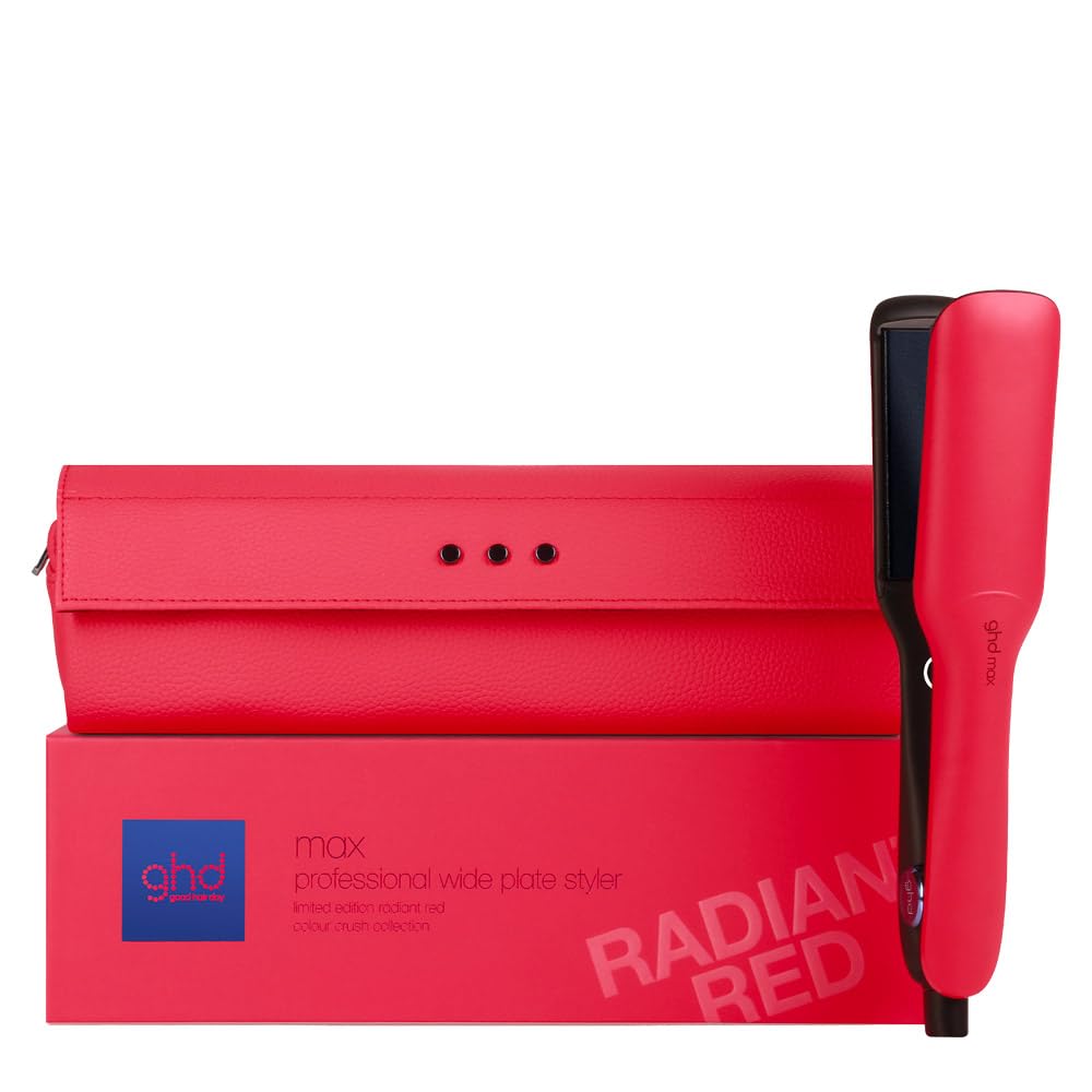 ghd max Colour Crush - plancha de pelo profesional con placas anchas para cabello largo, grueso o rizado, tecnología dual zone, edición limitada 2024, color rojo vibrante
