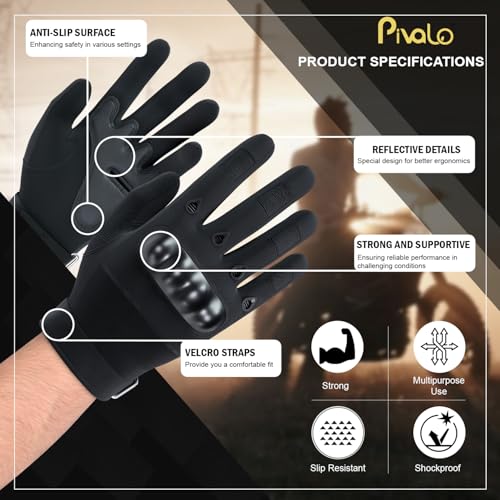 Image of Pivalo Full Finger Bike Riding Gloves with Strong Protective Shells Anti-Skid Surface Breathable Material Glove for Motorcycle Cycling Climbing Mountaineering (Black, XL)