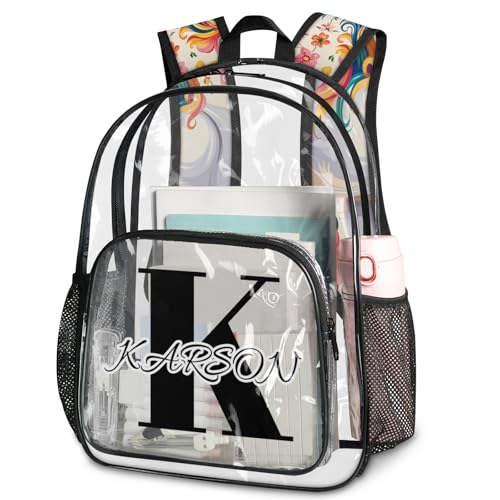 Personalized Large Clear Backpack Stadium Approved Heavy Duty PVC Plastic Custom Unicorn Transparent Backpacks See Through Bag with Name, Colorful Animal