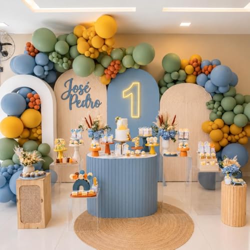 Image of Boho Rainbow Balloons Assorted Colors Dusty Orange Yellow Balloon | 12Inch Green Blue Retro Colorful Balloon for Safari Forest Dino One Birthday Party Thanksgiving Fall Autumn Baby Shower Decor