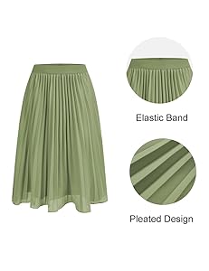 Women's Midi Skirt Elastic High Waist Pleated Skirt Knee Length Swing A-Line Casual Flowy Skirts 2025