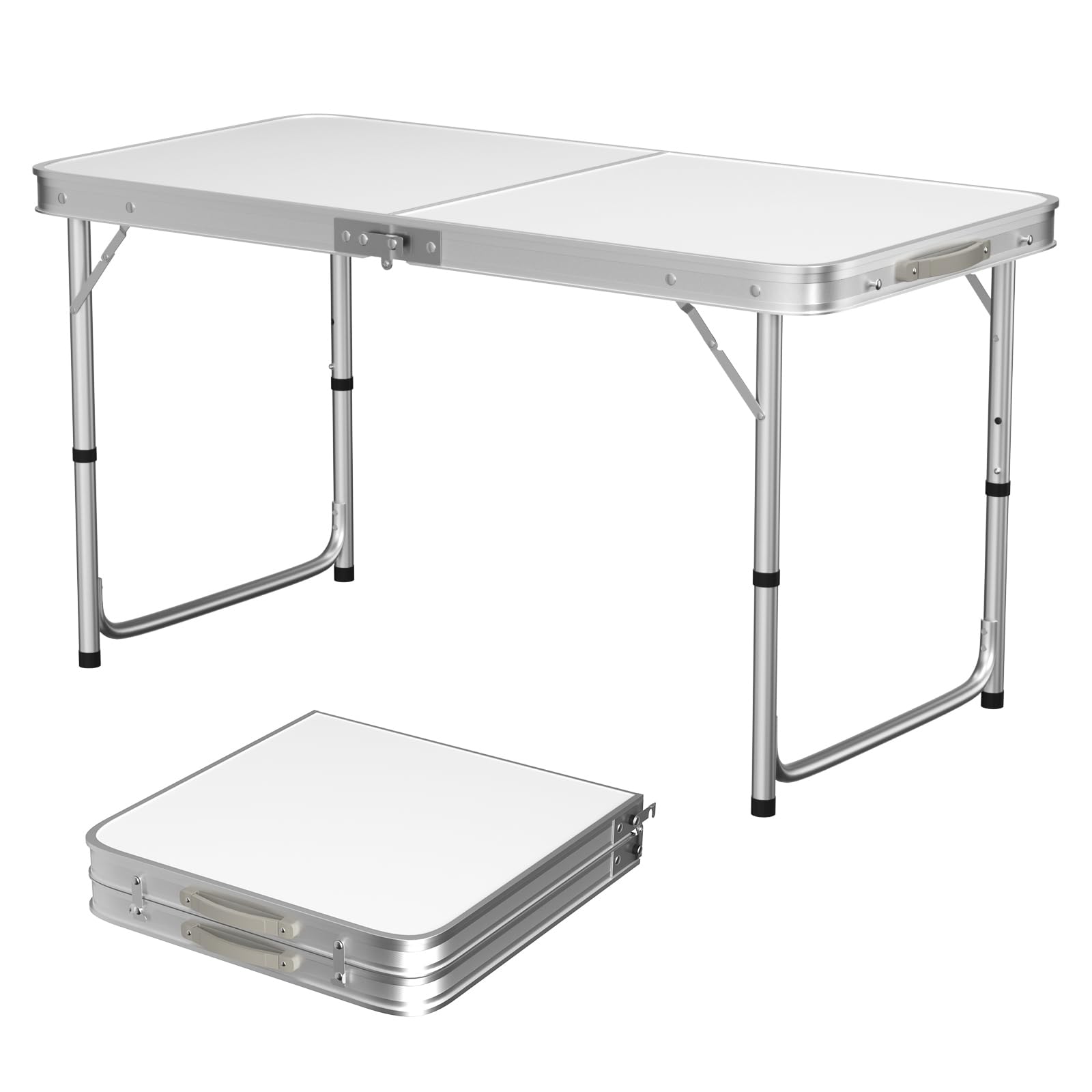 AutoBaBa 3.93FT (120cm) Folding Table, Heavy Duty Aluminium Foldable Tables with Handle, Adjustable Height Portable Table for Indoor Outdoor Garden, Picnic, BBQ, Camping, Party White