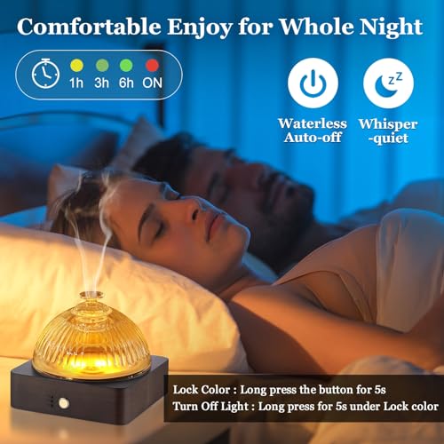 Image of Lecdura Glass Essential Oil Diffuser with Glass Reservoir & WoodBase, 200ml Ultrasonic Lock Color Timer Auto-Off 7 Color Light Aroma Glass Dome Diffuser for Home Office Bedroom Yoga - Dark Brown