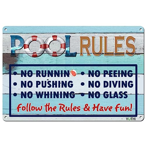 VOTHI Funny Metal Pool Rules Signs；Pool Deck Accessories；Vintage Pool Accessories...