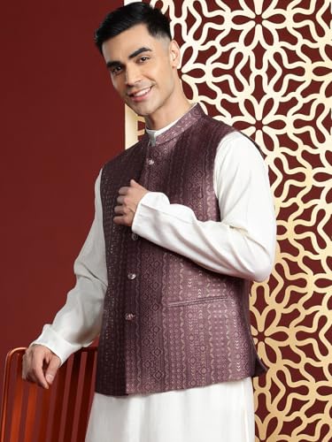 Image of MANQ Men's Kurta With Churidar & Ethnic Motifs Nehru Jacket Set For Wedding, Festival & Formal Occasions