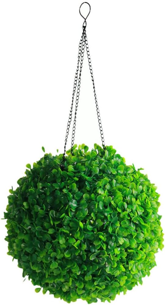 Housoutil Solar Powered LED Artificial Topiary Ball Decorative Pre-lit Faux Boxwood Greenery Hanging Plant Ball for Outdoor Lawn Garden Decor