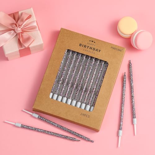 Image of PHD CAKE Starry Sky Glitter Long Thin Metallic Birthday Candles, Cake Candles, Birthday Parties, Wedding Decorations, Party Candles