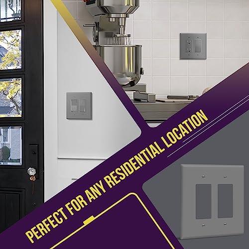 Image of ENERLITES 2-Gang Gray Oversize Decorator Switch Outlet Wall Plate Cover