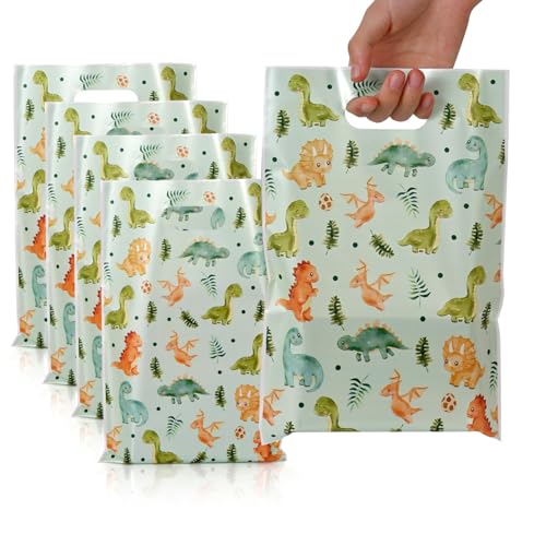 HappFestiv 50 Pcs Dinosaur Party Favor Bags Cute Dino Plastic Goodie Bags for Candy&Small Gifts Dinosaur Party Decorations and Supplies Treat Bags Gift Bags for Birthday Party Baby Shower